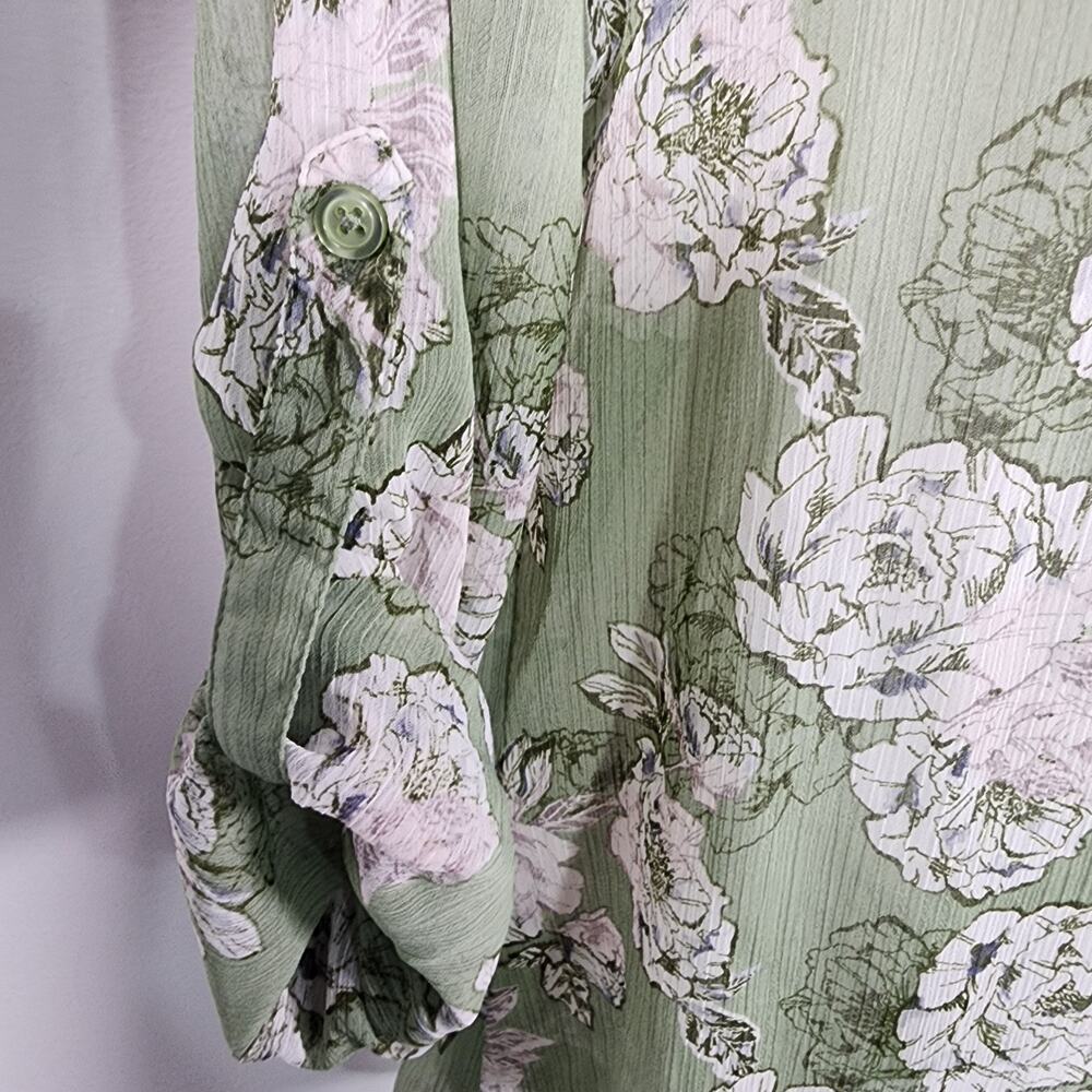 Kut from the Kloth Women's Jasmine Chiffon Button Up Shirt Green Floral Small - Picture 4 of 10